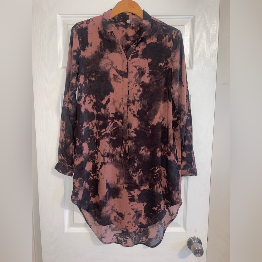 H&M Long Sleeve Tie-Dye Tunic in Black & Dusty Rose